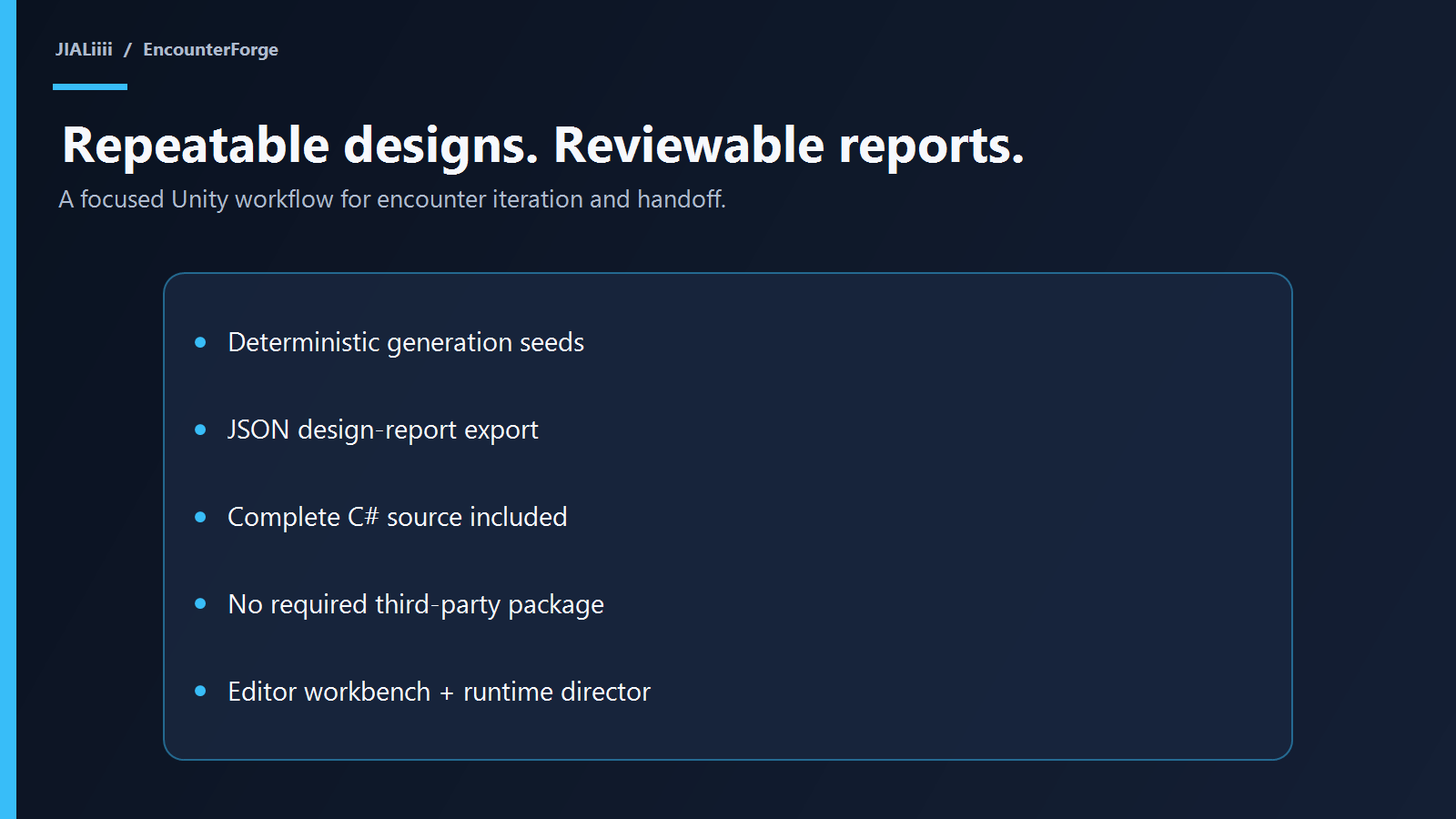 EncounterForge repeatable seed and review workflow